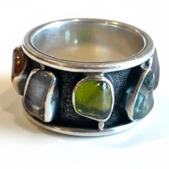 Modernist H. Fred Skaggs MCM Sterling Silver Signed Ring Multi Tourmaline Size 7 - Picture 9 of 15